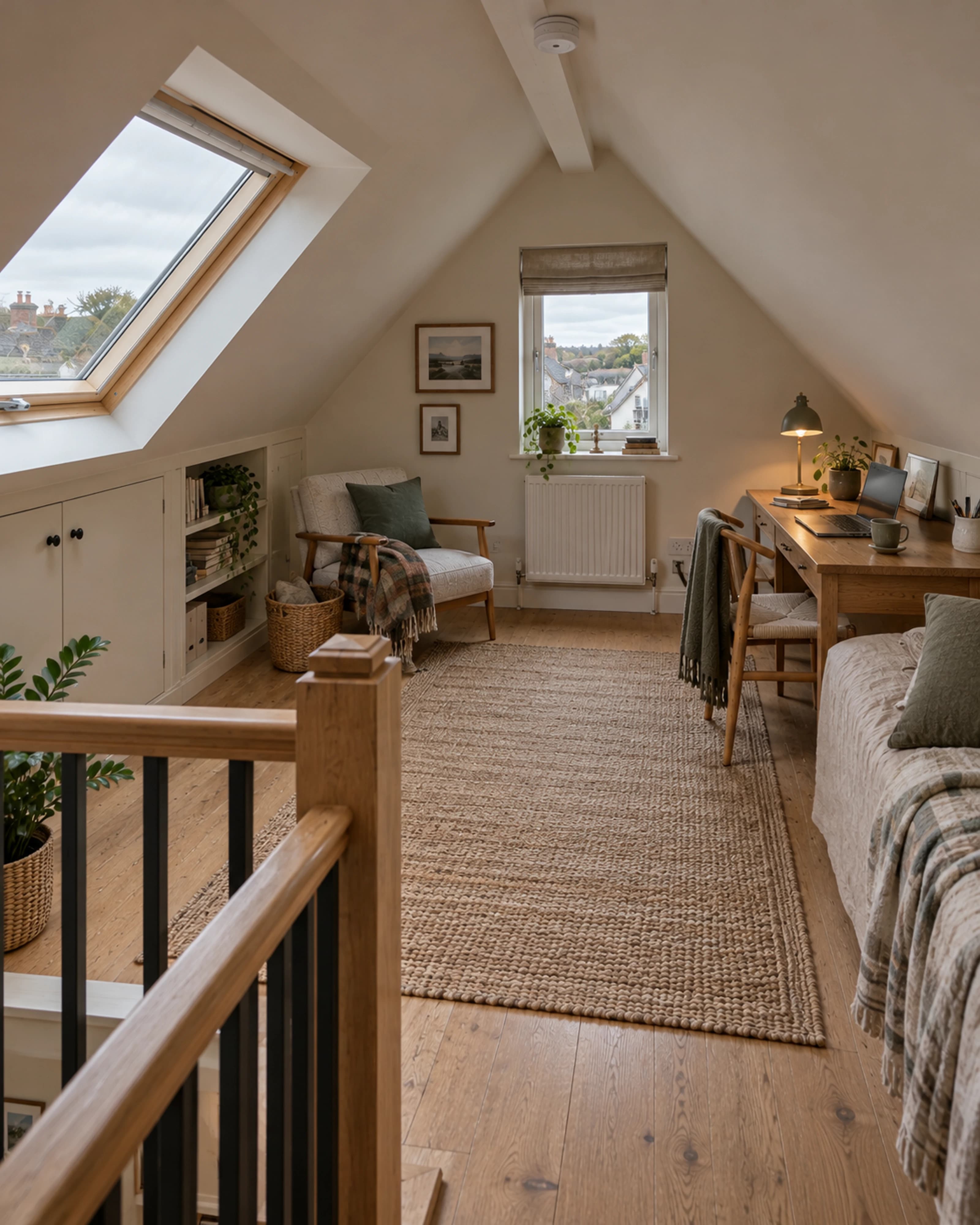 Finished attic room with a safe stair, rooflight and useful living space