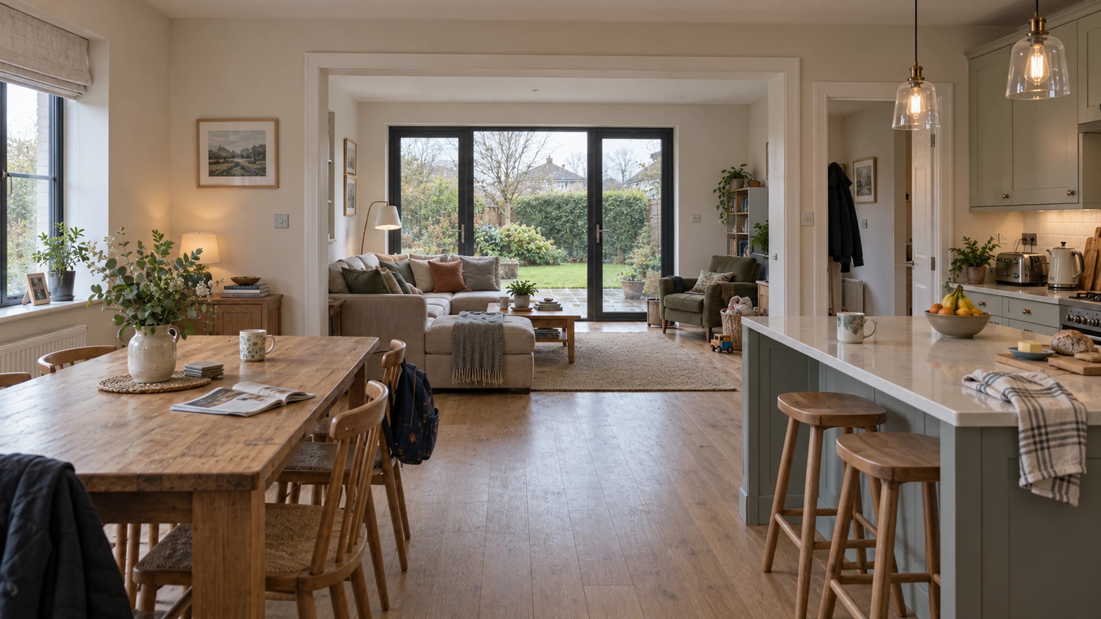 Renovated Irish family home with connected dining, kitchen and garden-facing living spaces