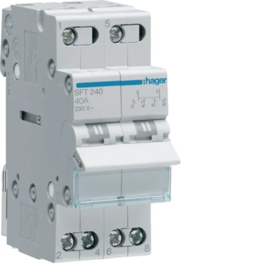 Hager SFT240 manual centre-off changeover switch, manufacturer product image