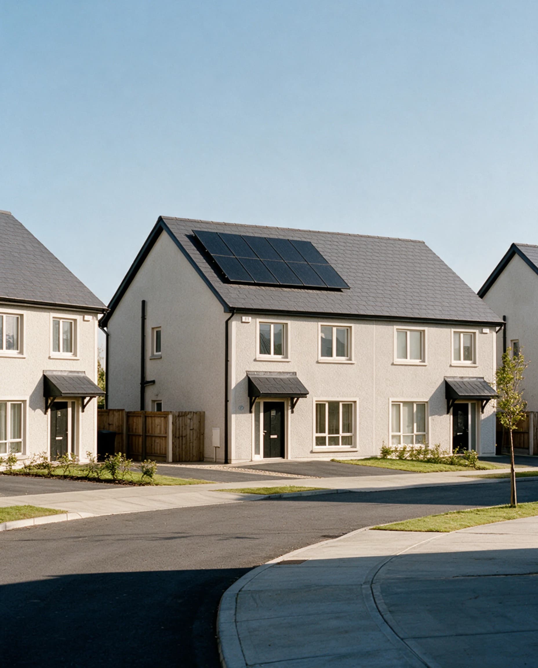 Architectural visualisation of rooftop solar on a modern Irish family home