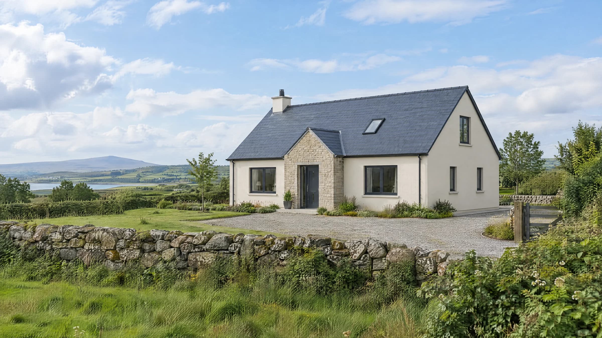 Architectural concept of a new home framed by its surrounding Irish landscape